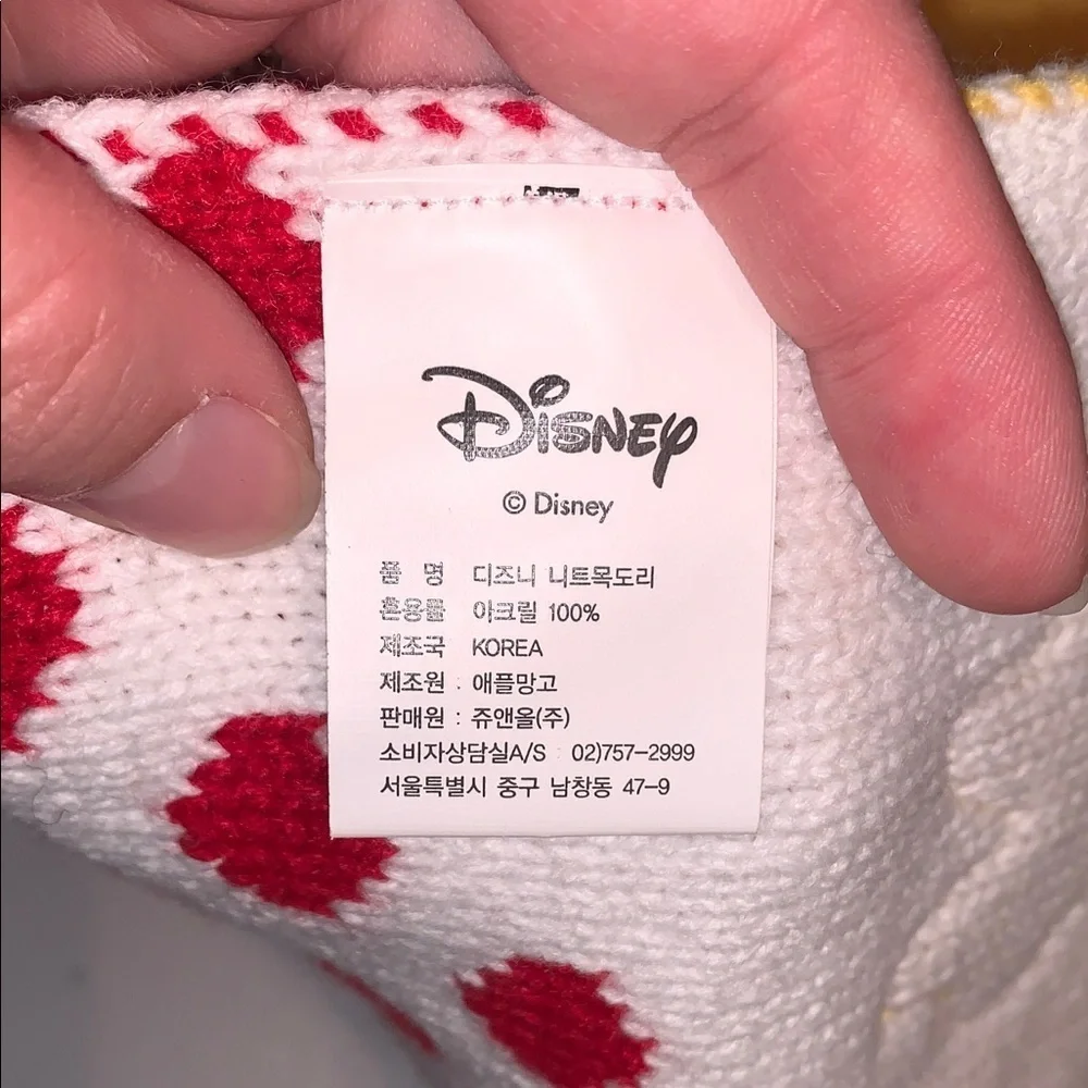 Disney Minnie Mouse Knit Patch Embellished Embroidered Polka Dot Winter Scarf